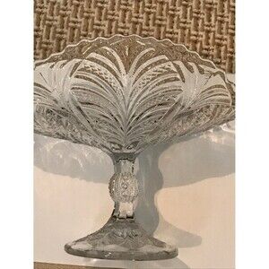 Eapg Palm Leaf Fan Bryce Higbee Banana Stand Boat Fruit 1895 Clear Glass Compote